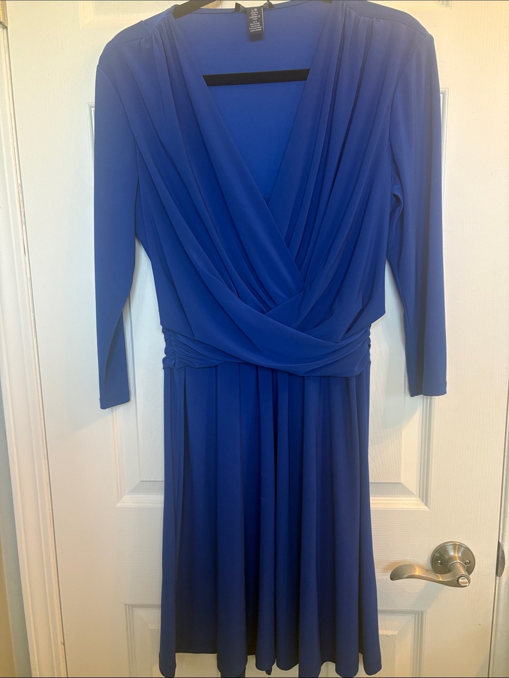 Chaps Royal Blue Long Sleeve Draped Wrap Dress